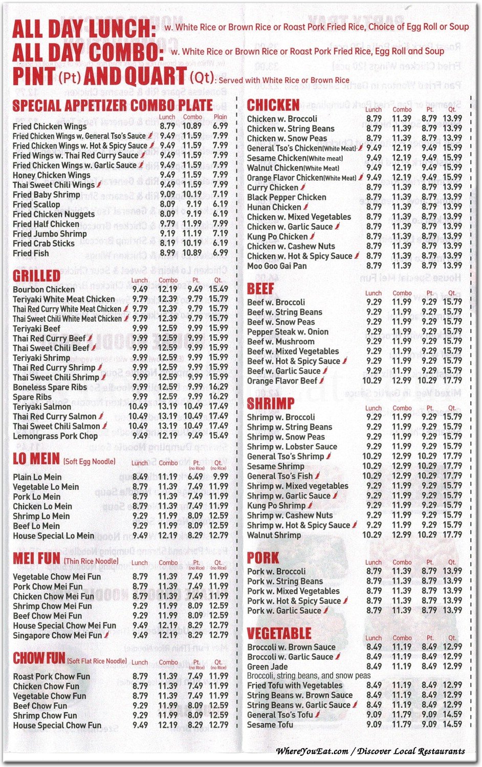 Lunch and combos menu scan