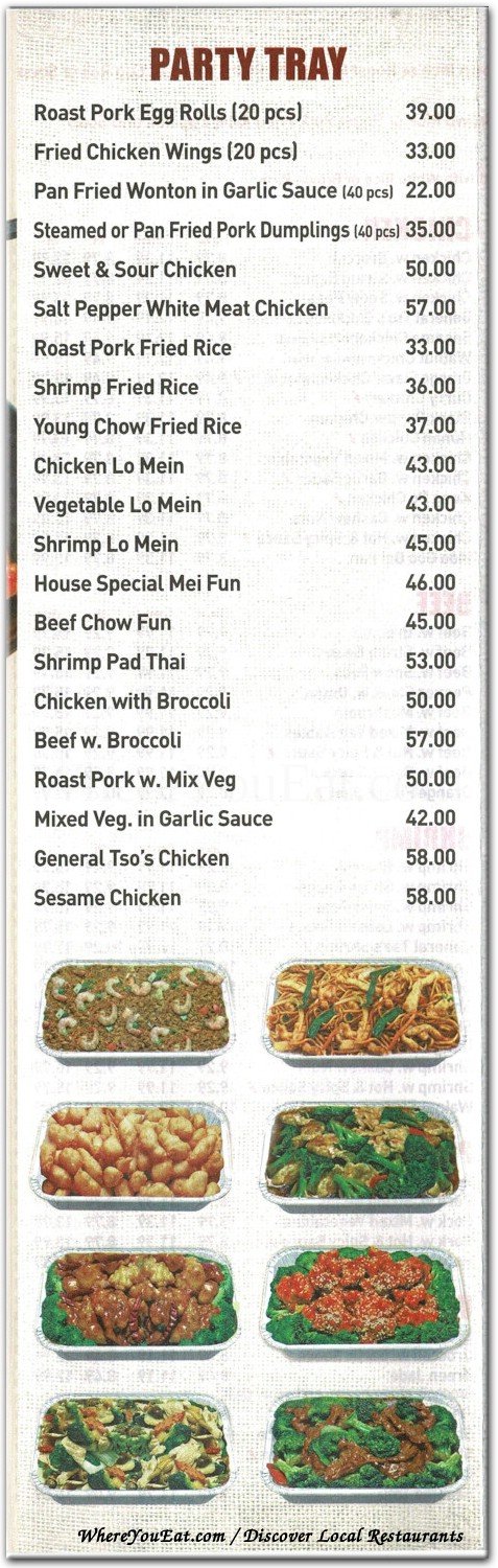 Party tray menu scan
